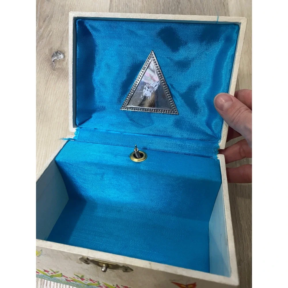 Vintage Powell Jewelry Box Blue Satin Lining Illustrated Girls Butterflies